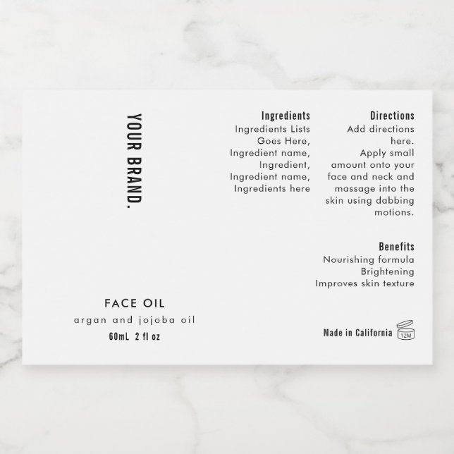 Modern 2oz Dropper Bottle Waterproof Label Mat Etiketter (Singel etikett)