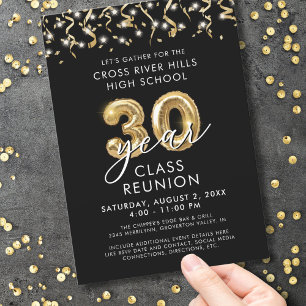 Modern 30-årig klass Reunion Black Guld Streamers Inbjudningar
