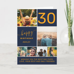 Modern 30-årsdag orange blå 6-fotokollage kort