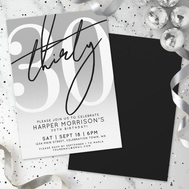 Modern 30-årsfest inbjudningar (Modern 30th Birthday Party Invitation)