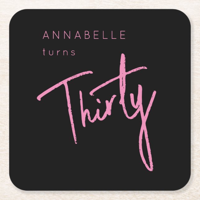 Modern 30:e födelsedagsfest trettio trettionde underlägg papper kvadrat (Framsidan)