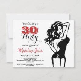 Modern 30 & FLIRTY 30års födelsedag Black & Red In Inbjudningar