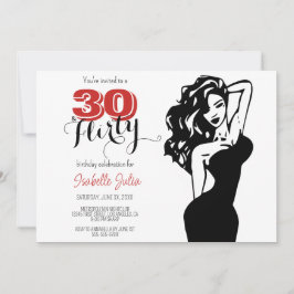Modern 30 & FLIRTY 30års födelsedag Black & Red Inbjudningar