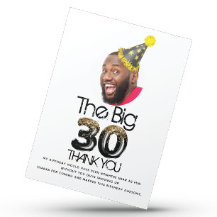 Modern 30års födelsedag Photo Black Guld Personlig Vykort