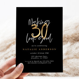 Modern 30års födelsedag-typografi, svart och guld