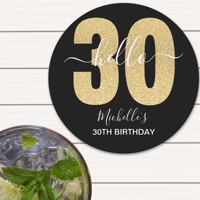  Modern 30th birthday with Golden glitter Underlägg Papper Rund (Skapare uppladdad)