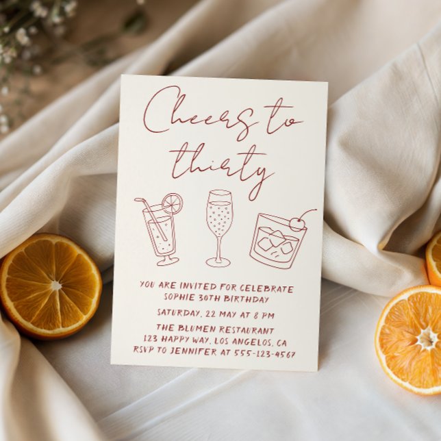 Modern 30th Cheers to Thirty Cocktail Birthday  Inbjudningar (Skapare uppladdad)