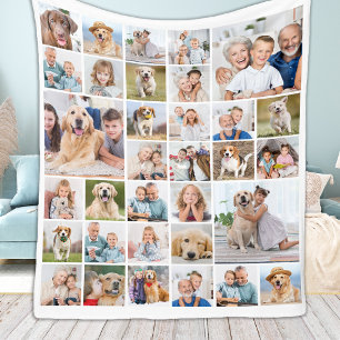 Modern 33 Photo Collage Family Pets Hund Bilder Fleecefilt
