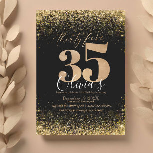 Modern 35e Födelsedagsfest Svarta Guld Glitter Inbjudningar