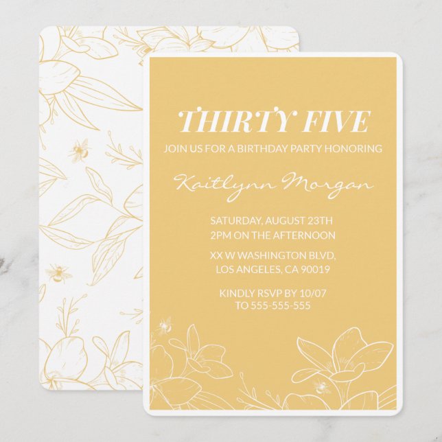 Modern 35e-födelsedagsinbjudningar Brunch-Gult Inbjudningar (Fram/baksida)