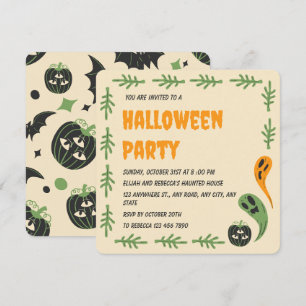 Modern 3-ålade Pumpkin och Ghost Halloween fest Inbjudningar
