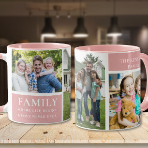 Modern 3-bilds collage Familjekärlek Citat Rosa Mugg