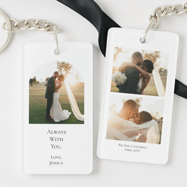 Modern 3-bilds fotokollage Par Bröllopsjubileum (Modern 3 Photo Collage Couple Wedding Anniversary Keychain)