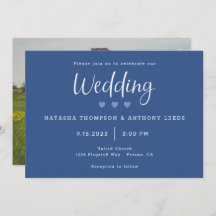 Modern 3 Blue Hearts Photo Bröllop