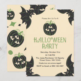 Modern 3-Eyed Pumpkin & Fladdermus Halloween fest Inbjudningar