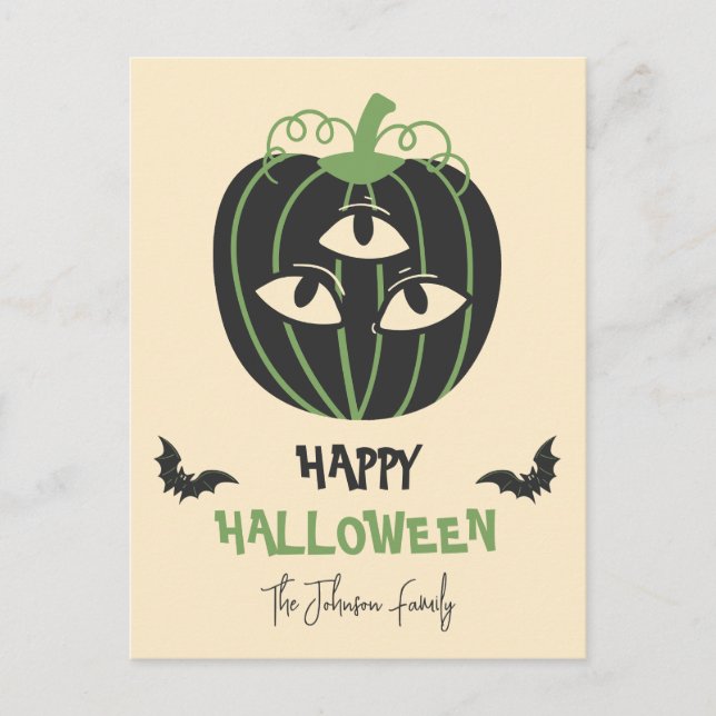 Modern 3-Eyed Pumpkin Happy halloween-familjen Nam Vykort (Framsida)