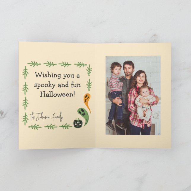 Modern 3-Eyed Pumpkin Happy halloween Photo Kort (Inuti)