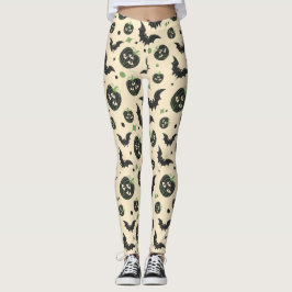 Modern 3-Eyed Pumpkin och Fladdermus Halloween Leggings