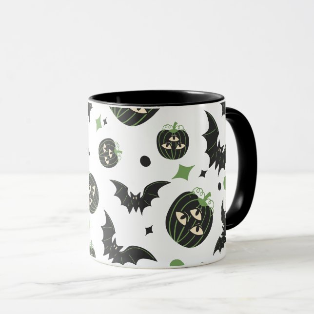 Modern 3-Eyed Pumpkin och Fladdermus Halloween Mugg (Framsida höger)