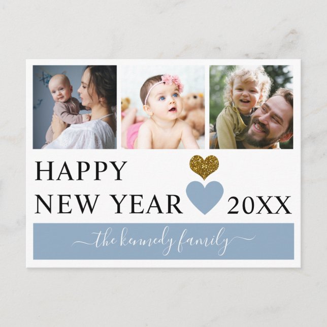 Modern 3-familjens fotosamling Gott nytt år 2022 Helg Vykort (Framsida)