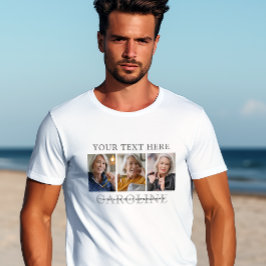 Modern 3-Foto Anpassad Text Begravning/Minneshögti T Shirt