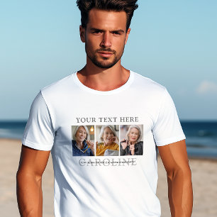 Modern 3-Foto Anpassad Text Begravning/Minneshögti T Shirt