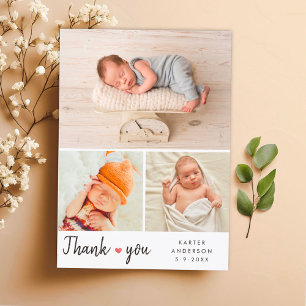 Modern 3-foto-Collage Baby Shower Vykort