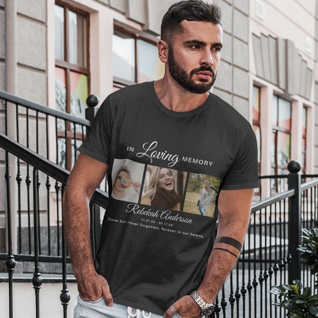 Modern 3-foto Collage Begravning T Shirt (Skapare uppladdad)