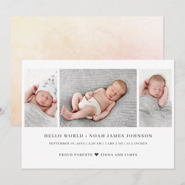 Modern 3 Foto Förlossning Meddelande (Fram/baksida)