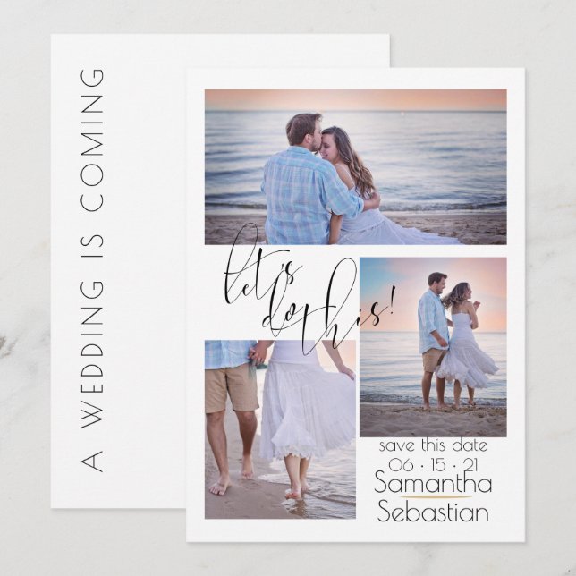 Modern 3-foto gör att detta sparar datumet inbjudningar (Fram/baksida)