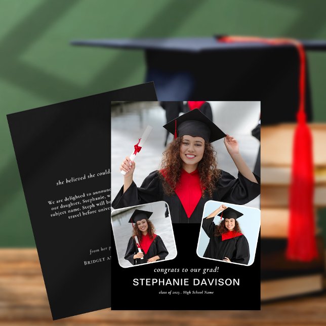 Modern 3-foto Gratulerar till Grad 2023 Black Meddelande (Skapare uppladdad)