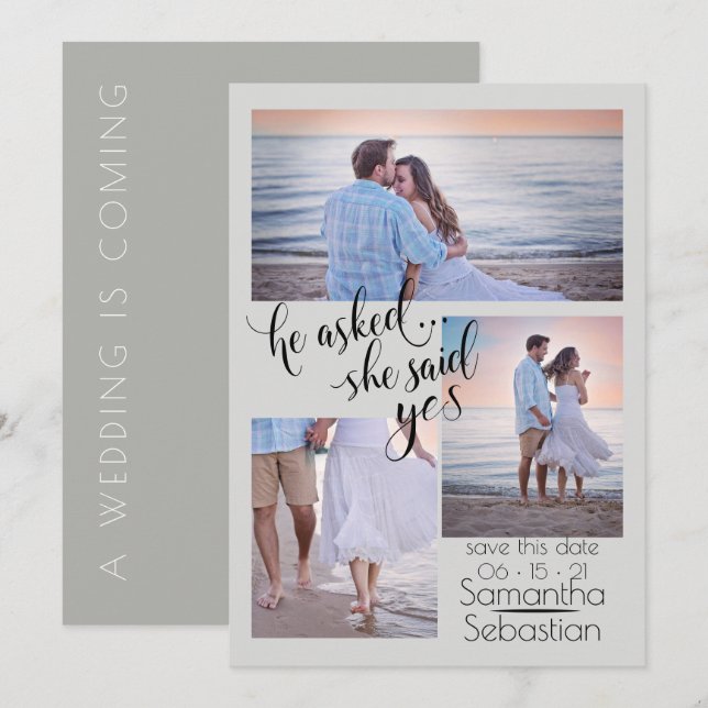 Modern 3-foto Hon sa ja Spara datum Inbjudningar (Fram/baksida)