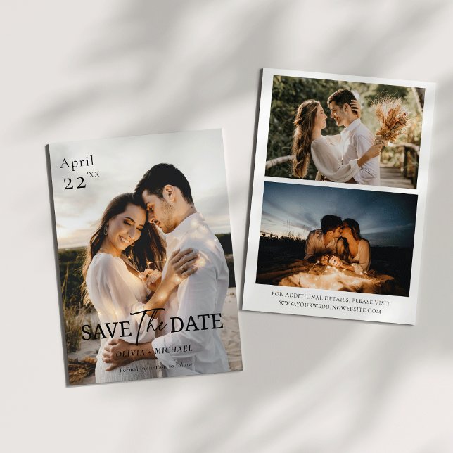 Modern 3-foto med minimalistboho Spara datum Datumet (Modern 3 Photo Minimalist Boho Save the Date)