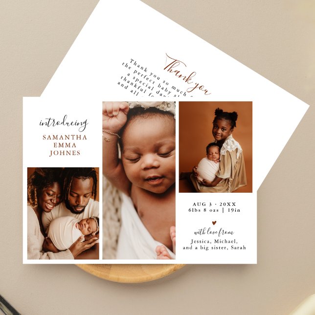 Modern 3-foto-Nyfödd bebis-födelse i Tack Meddelande (Skapare uppladdad)