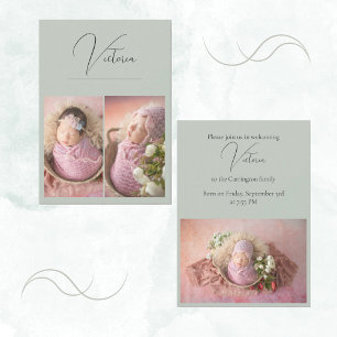 Modern 3-foto Sage Grönt Flicka Birth Meddelande