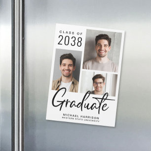 Modern 3-foto-Studenten Magnetisk varning Inbjudningskort