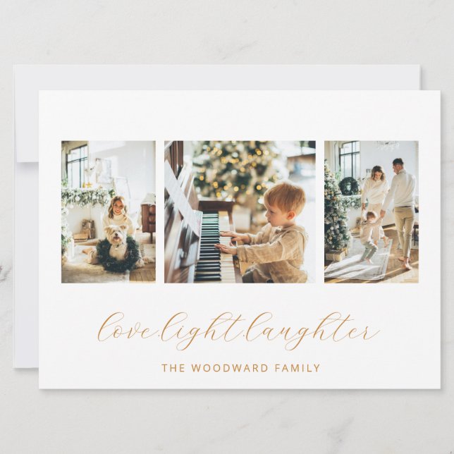 Modern 3-fotofamilj julkort (Framsida)