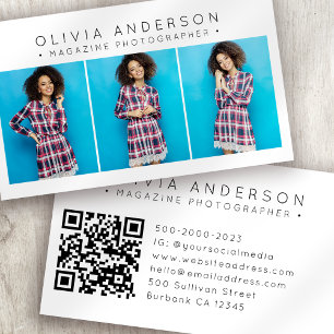 Modern 3-fotofotofotoskrivare QR-kod Visitkort