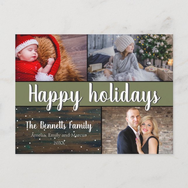 Modern 3-fotokollage jul-Helgdag Vykort (Framsida)