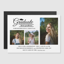 Modern 3-fotomeddelande om Studentfest Magnetisk Inbjudningskort