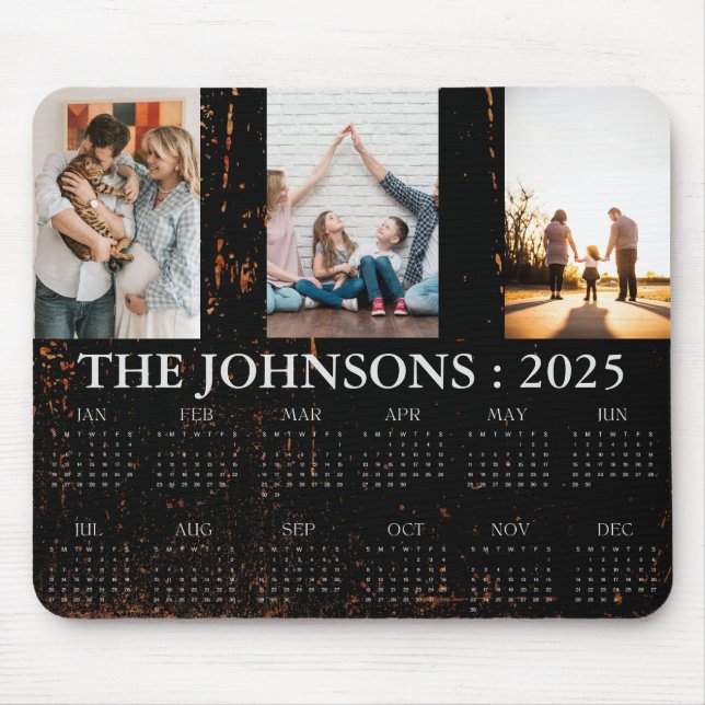 Modern 3 foton 2025 - Anpassningsbar för kalender  Musmatta (Framsidan)