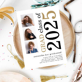 Modern 3 foton Black Guld 2025 White Studenten Inbjudningar