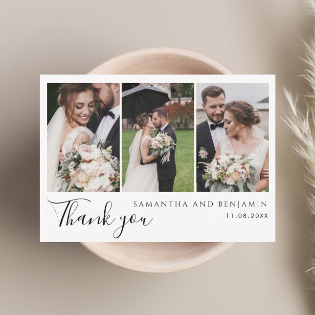 Modern 3 foton Bröllop Tack Anteckningskort (Modern 3 Photos Wedding Thank You Note Card)