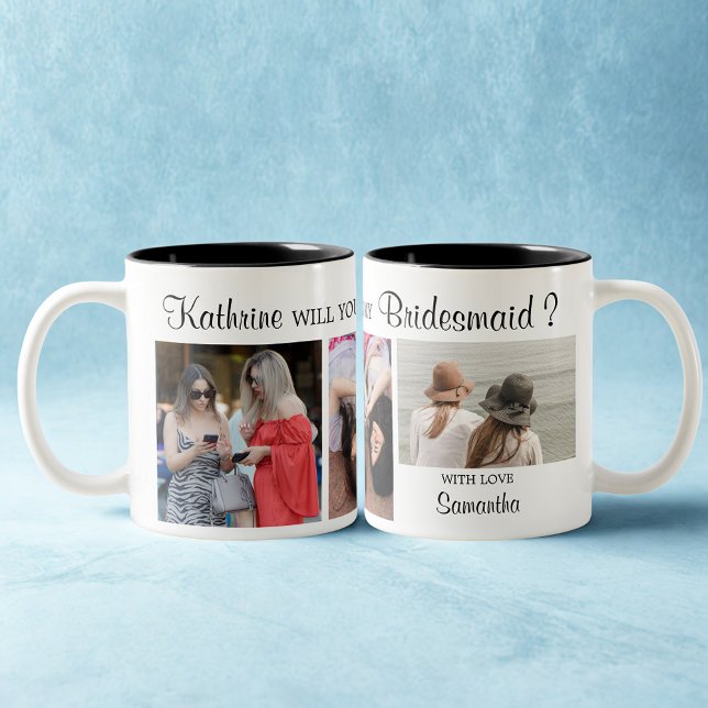Modern 3 foton elegant bridesmaid frieri gåva Två-Tonad mugg (Skapare uppladdad)