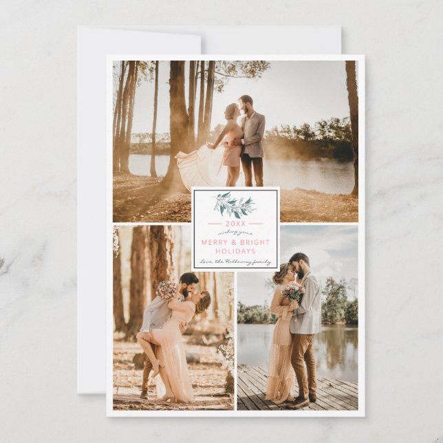 Modern 3 foton god jul mistletoe ram julkort (Framsida)