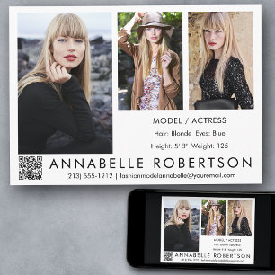 Modern 3 foton QR-kodmodell och Actor Comp Card Inbjudningar