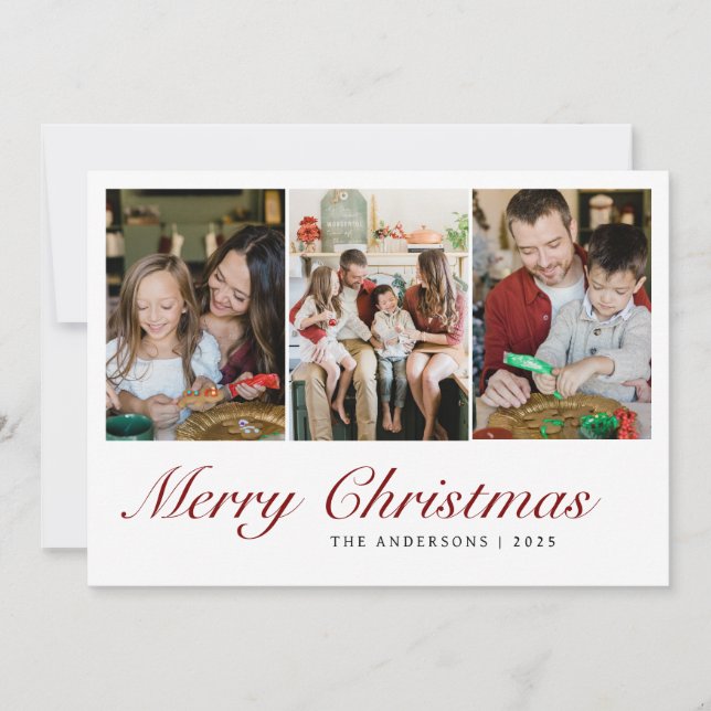 Modern 3 Fotos Grid God Jul Familj Julkort (Framsida)