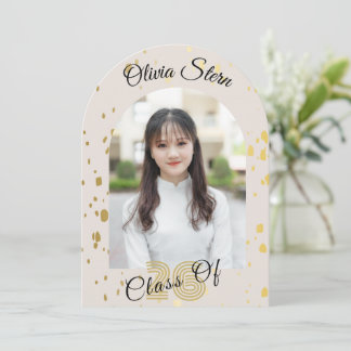 Modern 3 Fotos Utexamensinbjudan | Guld Inbjudningar