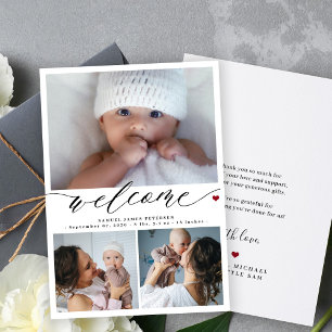 Modern 3-fotosamlingsplats baby födelse meddelande