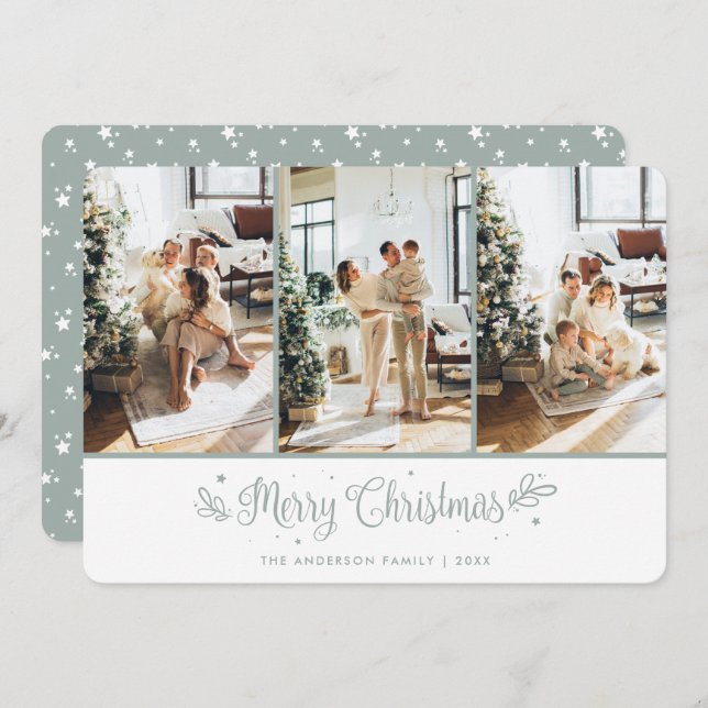 Modern 3-fotostjärnor God jul-kort Julkort (Fram/baksida)